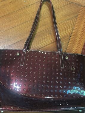 Arcadia Patent Leather Burgundy Tote Bag with Top Handles